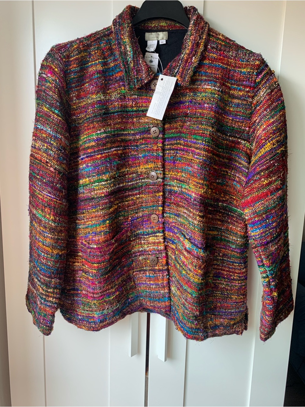 NWT The Territory Ahead Multicolor Bouclé Button-Front Shirt Jacket, 100% Silk